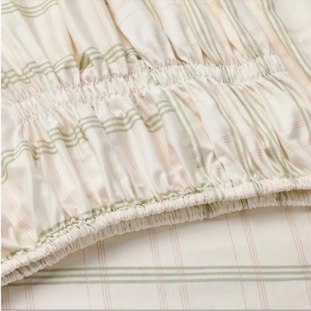 Full 300 Thread Count Scalloped Plaid Sheet Set Cream/Green - Studio McGee